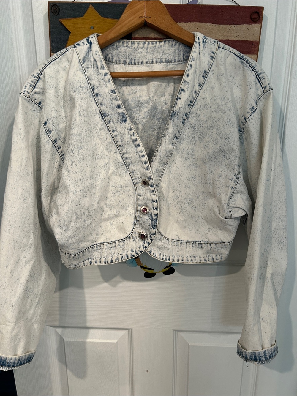 Vintage Washed White Cropped Denim Jacket